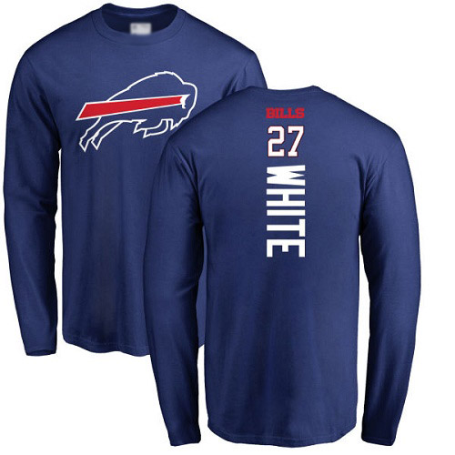 Men NFL Buffalo Bills #27 Tre Davious White Royal Blue Backer Long Sleeve T Shirt->nfl t-shirts->Sports Accessory